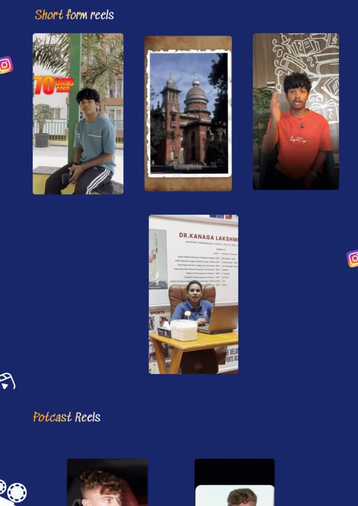 Elevoras video editing portfolio page 1 — reels, shorts and brand video work