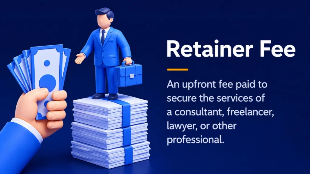 3D illustration explaining social media management pricing using a retainer fee model, where businesses pay an upfront monthly fee for ongoing social media management services from a social media management agency or social media management company supporting social media management for small businesses.